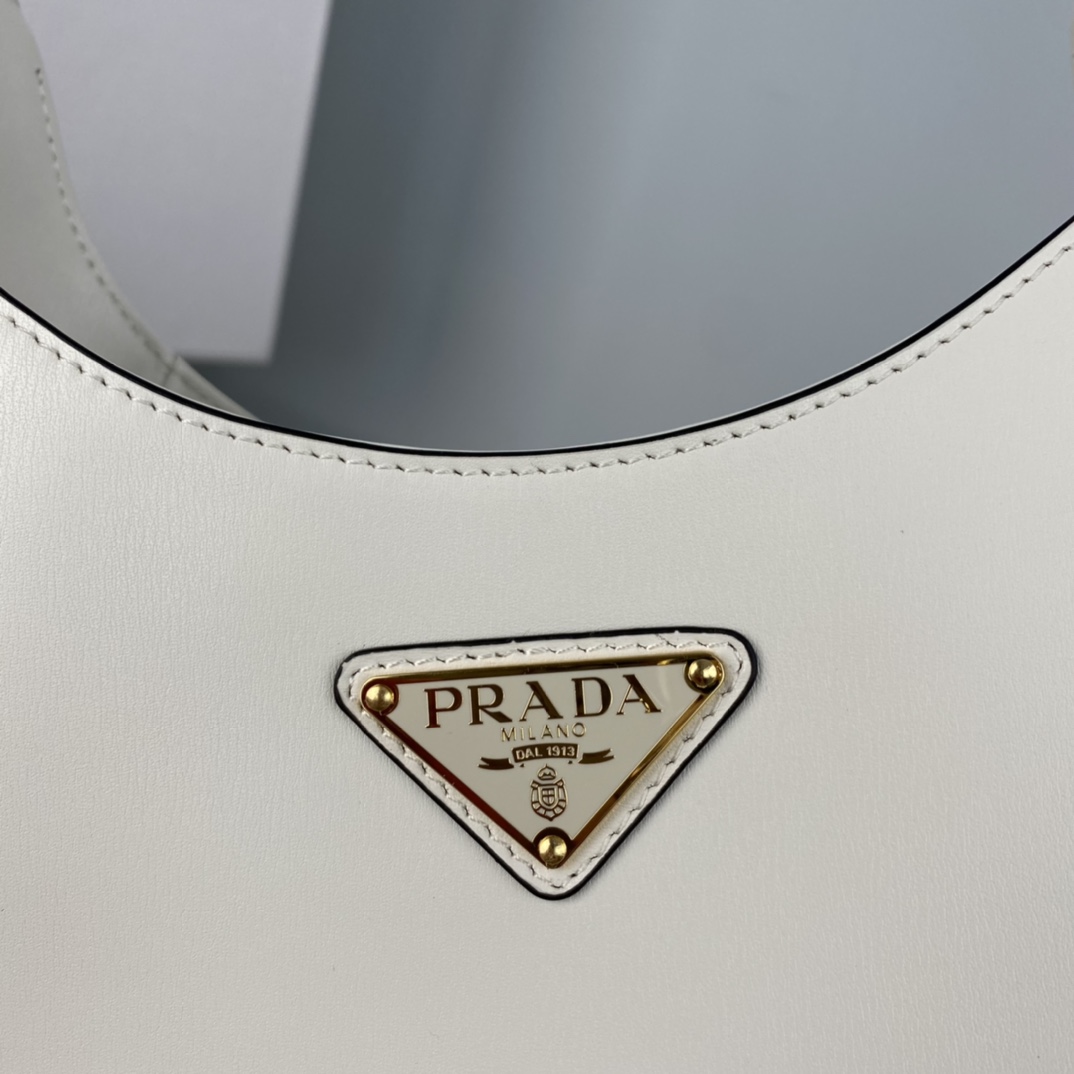 Prada Soft Leather Armpit Bag Handbag Shoulder Bag White 1BC179